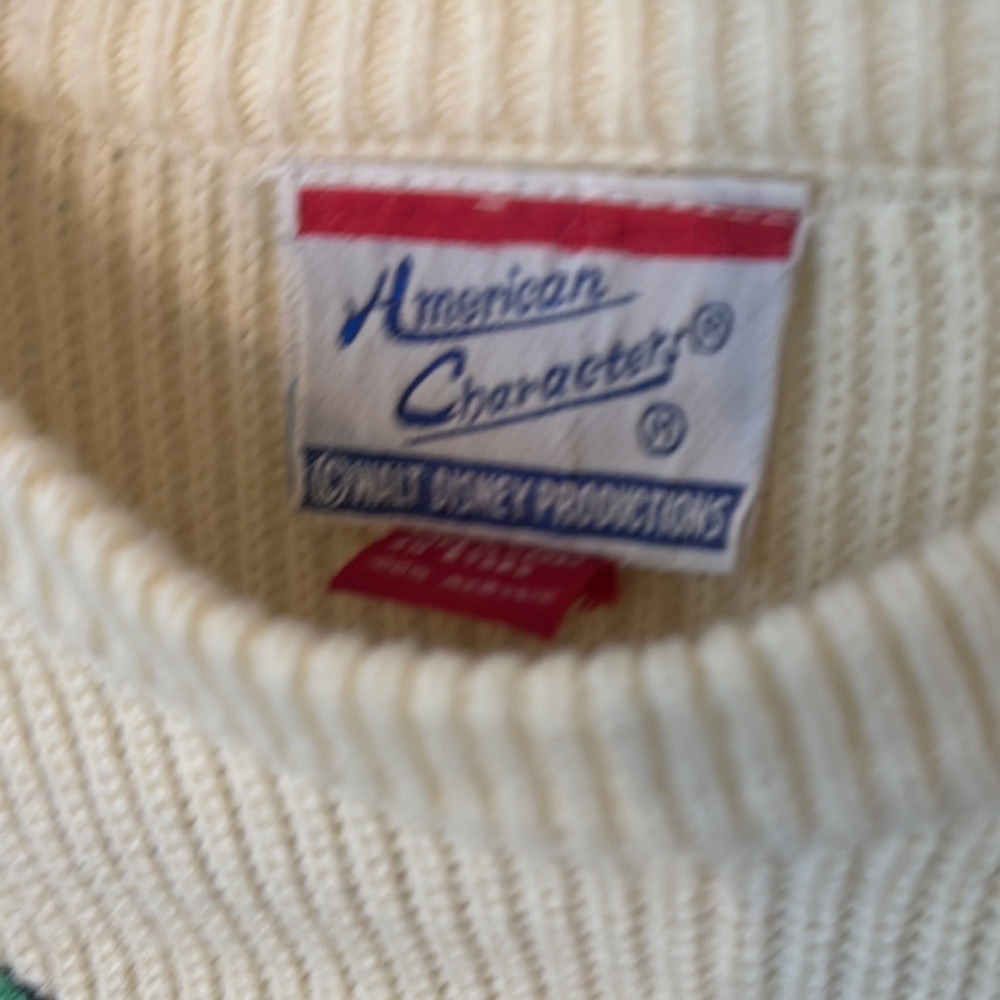 Vintage Disney Cream and Brown Crew Neck Sweater with Whimsical Cartoon Design - Picture 2 of 4